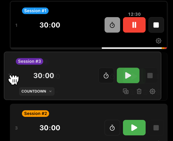 Timerhost operator view showing timers being reordered while one timer is running.